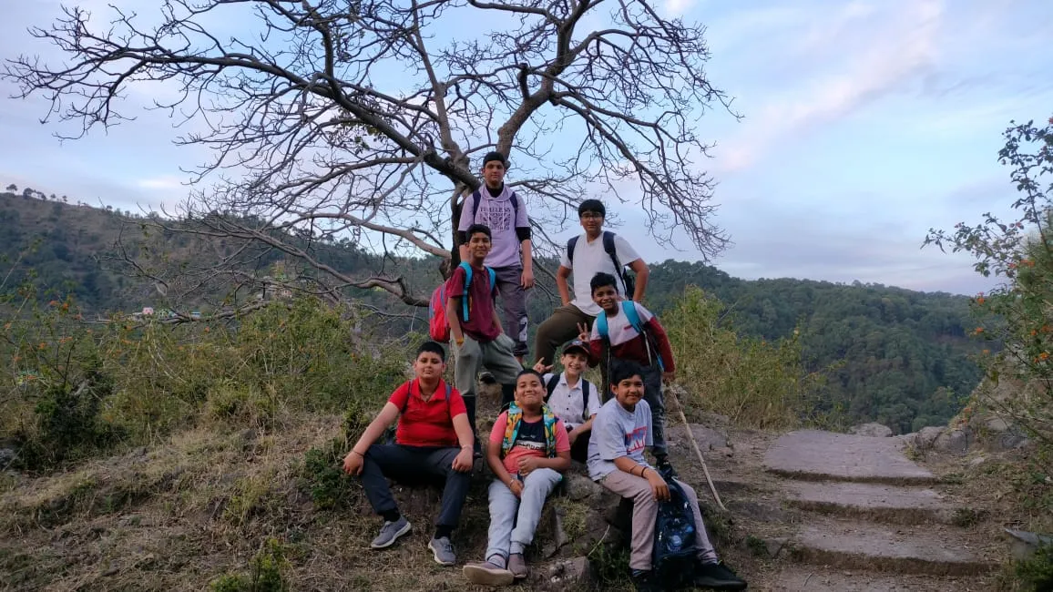 Group of trekkers on a Himalayan trail in Himachal Pradesh